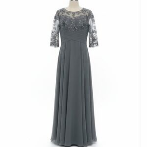 Elegant Silver Beaded Evening Gown - Women's Formal Dress